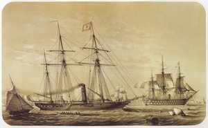 Reine Hortense, keiserlige yacht av Napoleon III. Skipet til linjen Austerlitz kan sees i bakgrunnen